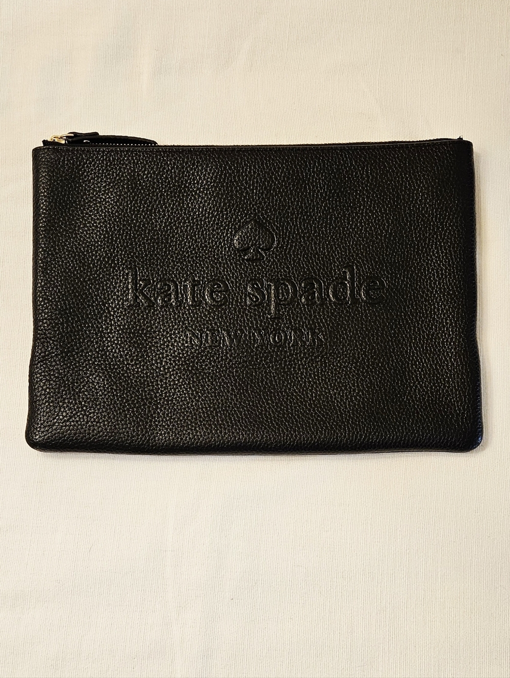 kate spade Black Pebbled Leather Zip Pouch with Embossed Logo